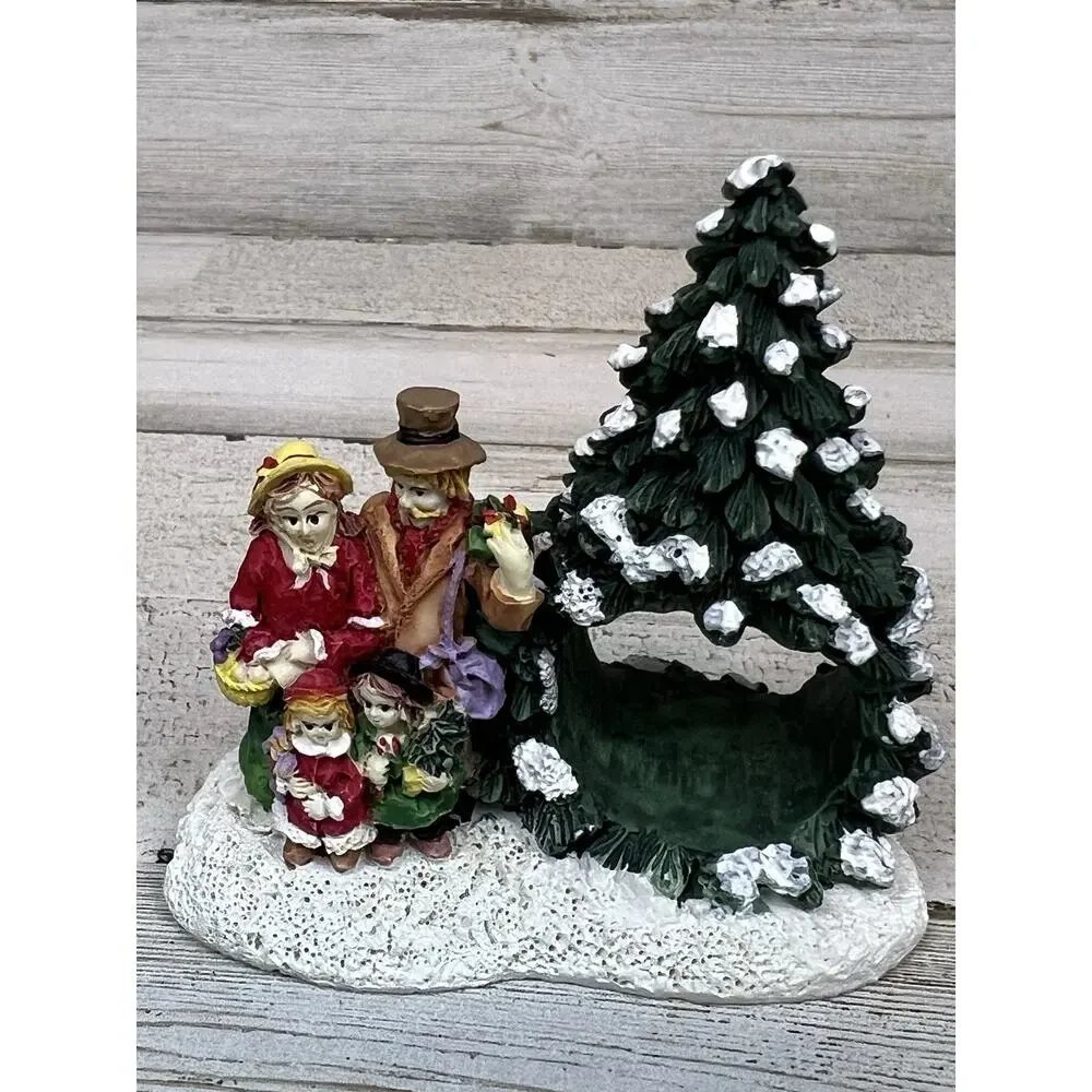 Vintage Christmas Carolers Napkin Holder Resin Snowy Trees Holiday Table Decor